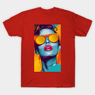 Pop Art Woman Orange Glasses T-Shirt